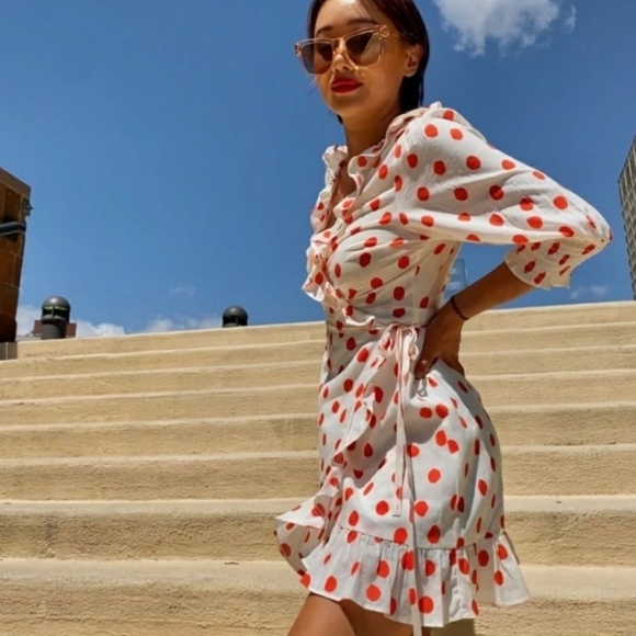 Rixo for Target Red Polka Dot Ruffle Wrap Dress Size XXS - Picture 1 of 9